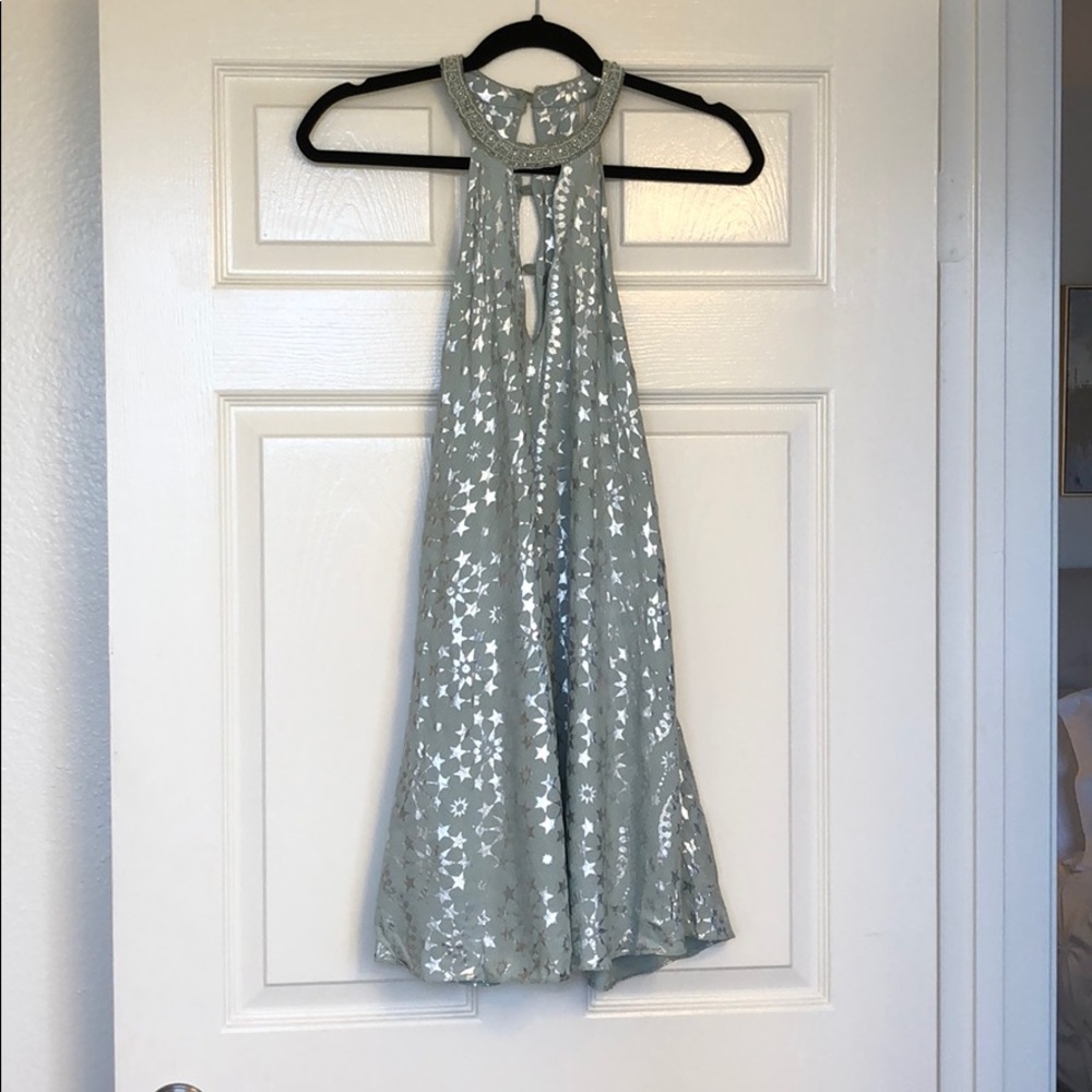 Mint green and silver star-patterned shift dress